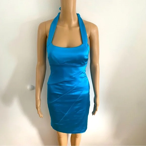 Cache Blue Satin Halter Dress Size 0 - Picture 2 of 8
